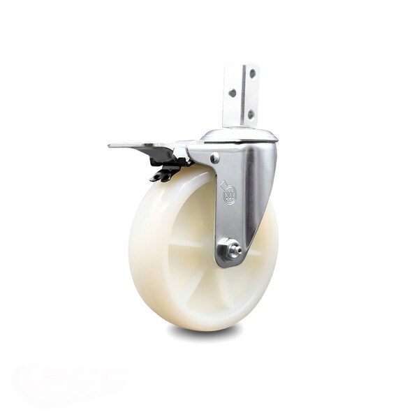 5 Inch Nylon Wheel Swivel 7/8 Inch Square Stem Caster with Total Lock Brake SCC